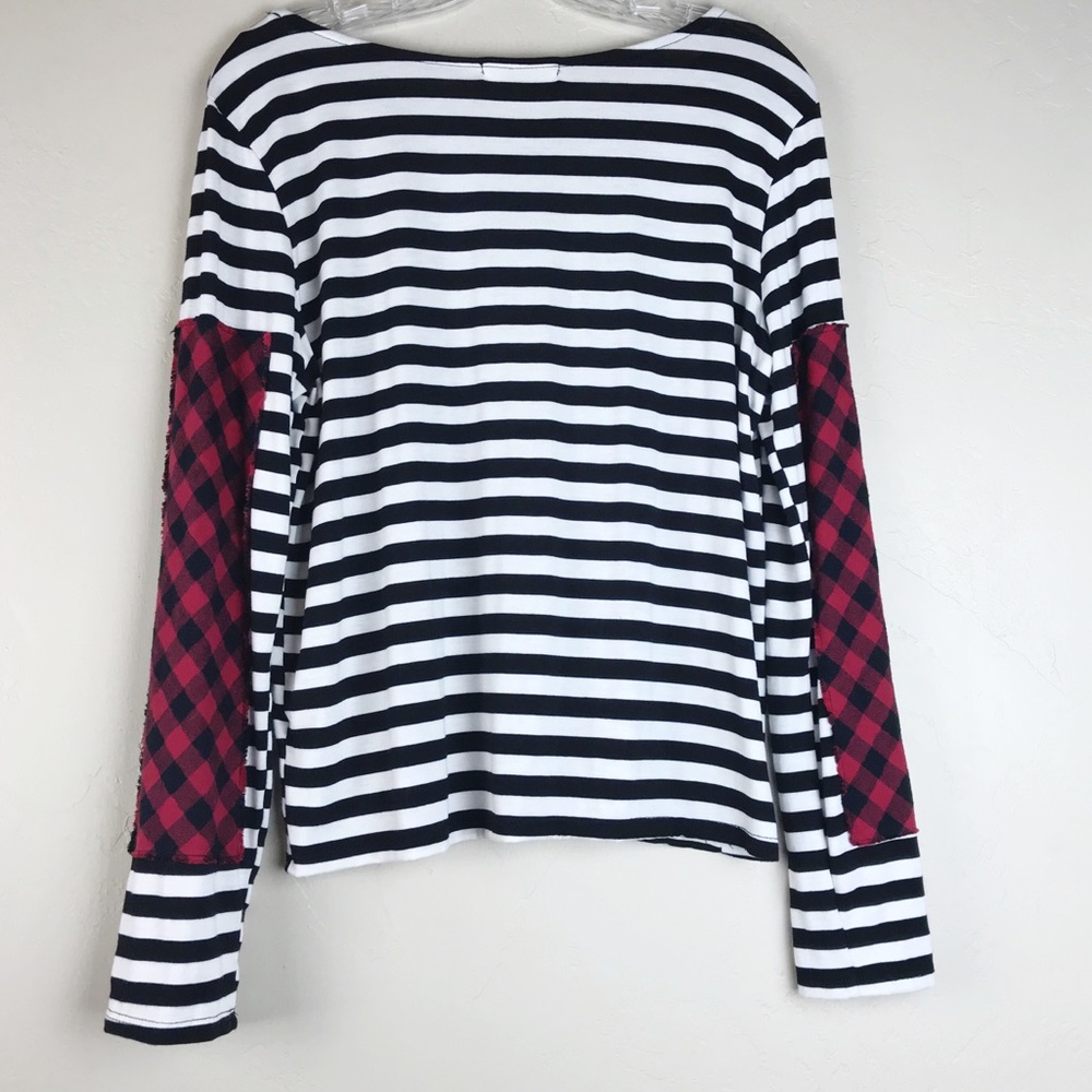 Le Lis Striped Tee w/Buffalo Check Patch Sz Sm